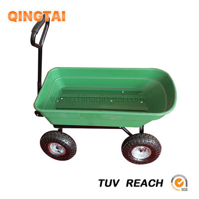 Qingtai QT5071 4 Wheels Plastic Wagon Garden Foldable Easy Dump Four 3.50-4 Wheel Cart
